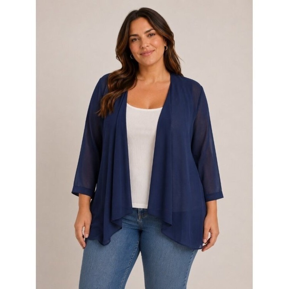 Freebird Navy Sheer Chiffon Open Front Cardigan Kimono Cover Up Boho